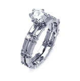 .925 Sterling Silver Rhodium Plated Round Center Clear Cz Bridal Ring Set, <b>size: 5</b>