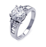 .925 Sterling Silver Rhodium Plated Clear Baguette Round Center Center Cz Bridal Ring, <b>size: 5</b>