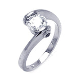 .925 Sterling Silver Rhodium Plated Clear Round Center Cz Overlap Twist Ring, <b>size: 5</b>