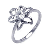 .925 Sterling Silver Rhodium Plated Clear Round Center Cz Flower Outline Ring, <b>size: 5</b>