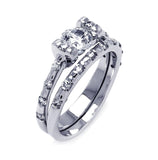 .925 Sterling Silver Rhodium Plated Clear Center Cz Bridal Ring Set, <b>size: 5</b>