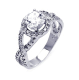 .925 Sterling Silver Rhodium Plated Clear Center Cz Wave Side Bridal Ring, <b>size: 5</b>