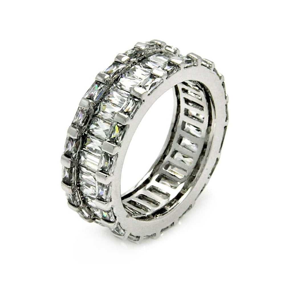 .925 Sterling Silver Rhodium Plated Clear Baguette Channel Set Cz Eternity Ring, <b>size: 5</b>