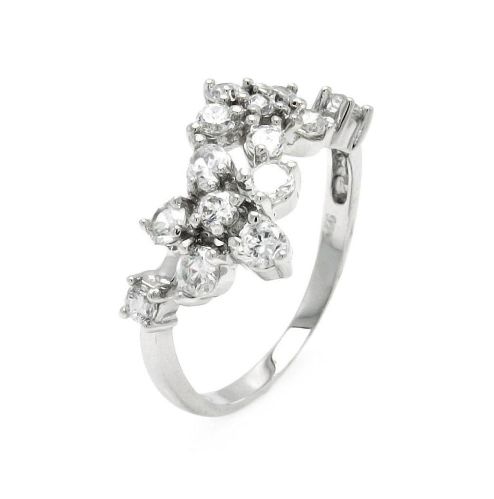 .925 Sterling Silver Rhodium Plated Clear Cz Flower Ring, <b>size: 5</b>