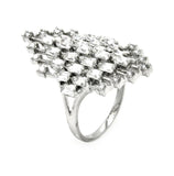 .925 Sterling Silver Rhodium Plated Clear Baguette & Round Cz Diamond Shaped Ring, <b>size: 5</b>