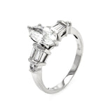 .925 Sterling Silver Rhodium Plated Marquise Center Baguette Round Clear Cz Bridal Ring, <b>size: 5</b>