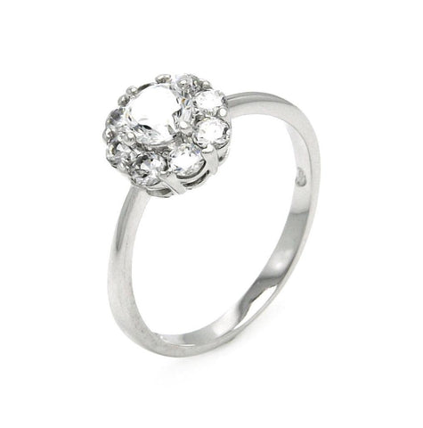 .925 Sterling Silver Rhodium Plated Clear Cluster Cz Flower Bridal Ring, <b>size: 5</b>