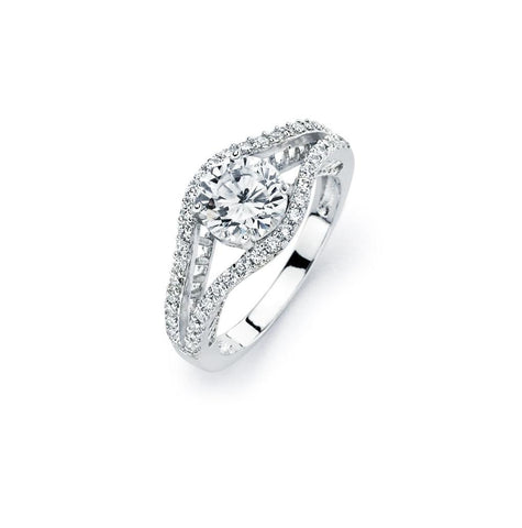 .925 Sterling Silver Rhodium Plated Round Clear Pave Set Cz Bridal Ring, <b>size: 5</b>