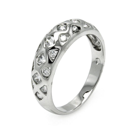 .925 Sterling Silver Rhodium Plated Multi Shaped Clear Cz Ring, <b>size: 5</b>