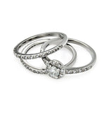 .925 Sterling Silver Rhodium Plated Clear Cluster Cz Bridal Stackable Ring Set, <b>size: 5</b>