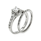 .925 Sterling Silver Rhodium Plated Clear Round Center Pave Set Cz Bridal Ring Set, <b>size: 5</b>