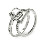 .925 Sterling Silver Rhodium Plated Princess Cut Clear Cz Square Bridal Ring Set, <b>size: 5</b>