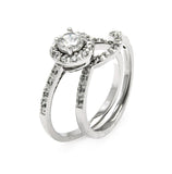 .925 Sterling Silver Rhodium Plated Round Center Clear Cz Bridal Ring Set, <b>size: 5</b>