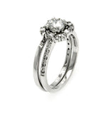 .925 Sterling Silver Rhodium Plated Round Center Clear Baguette Cz Bridal Engagement Ring, <b>size: 5</b>