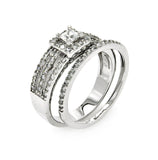 .925 Sterling Silver Rhodium Plated 3 Row Clear Square Center Cz Bridal Ring Set, <b>size: 5</b>