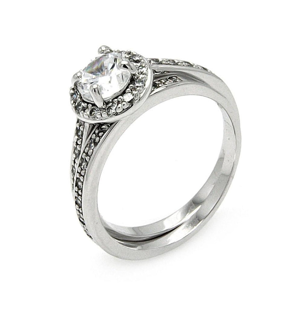 .925 Sterling Silver Rhodium Plated Clear Cz Round Bridal Ring Set, <b>size: 5</b>