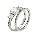 .925 Sterling Silver Rhodium Plated 3 Stone Set Round Cz Bridal Ring Set, <b>size: 5</b>