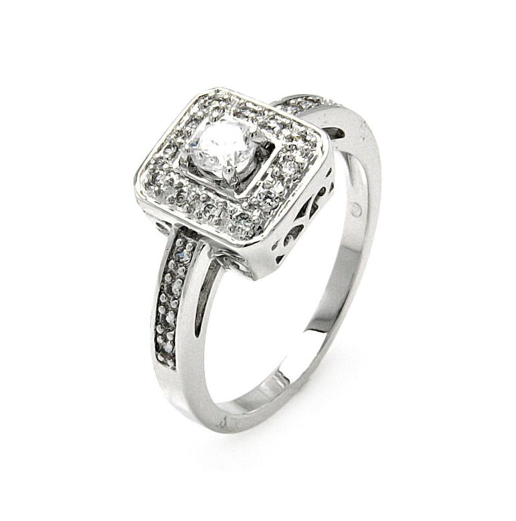 .925 Sterling Silver Rhodium Plated Round Center Clear Cluster Cz Square Ring, <b>size: 5</b>