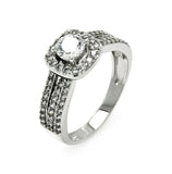 .925 Sterling Silver Rhodium Plated Round Pave Set Center Cz Square Ring, <b>size: 5</b>