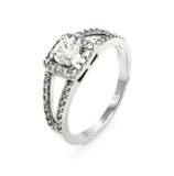 .925 Sterling Silver Rhodium Plated Clear Round Center Square Cluster Cz Bridal Ring, <b>size: 5</b>