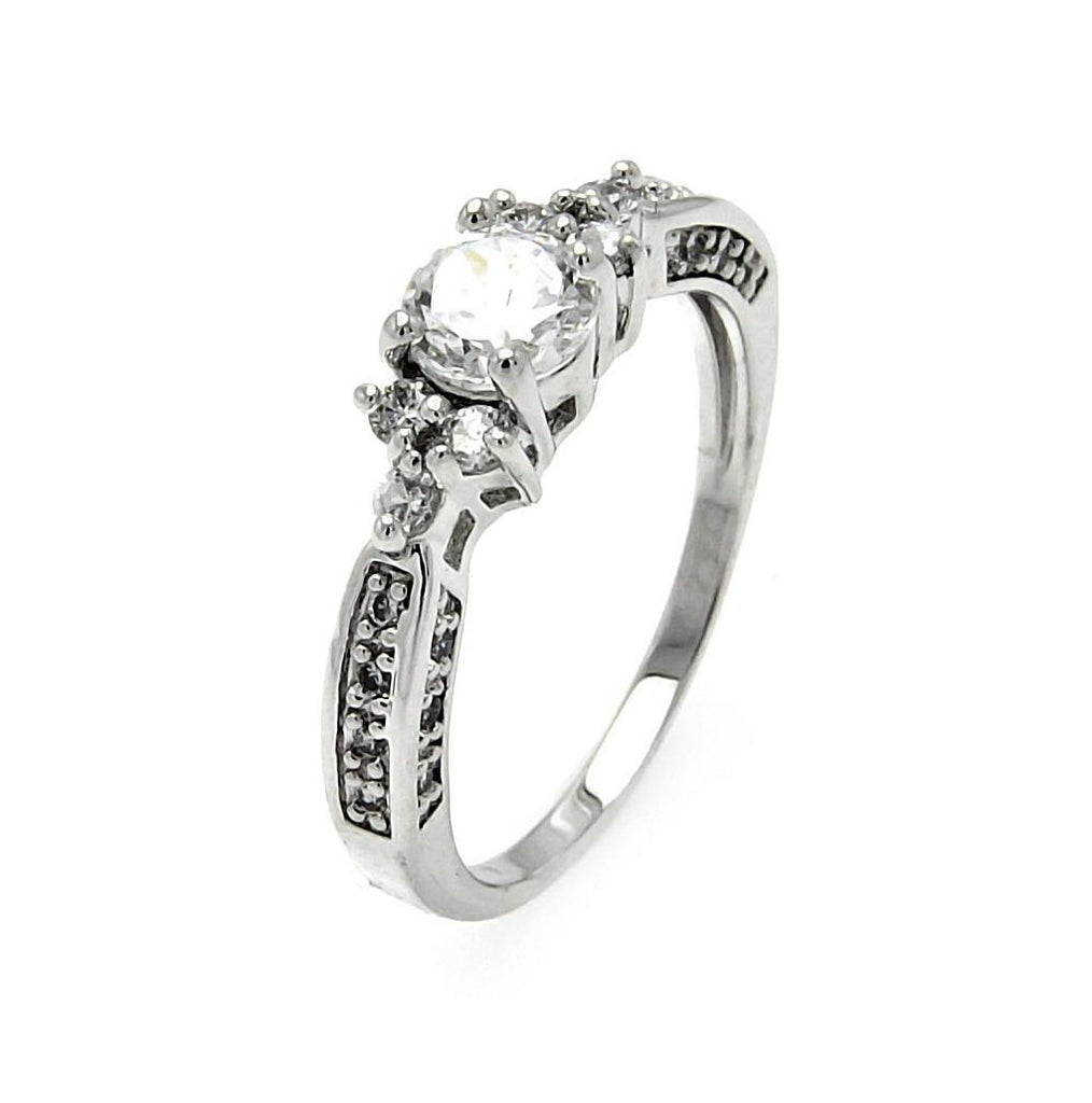 .925 Sterling Silver Rhodium Plated Clear Round Center Cz Bridal Ring, <b>size: 5</b>