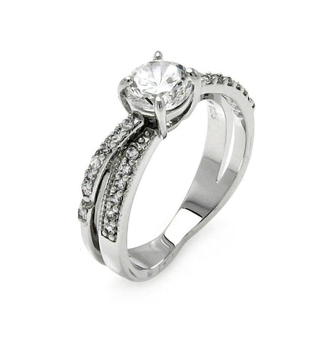 .925 Sterling Silver Rhodium Plated Clear Cz Round Overlap Bridal Ring, <b>size: 5</b>