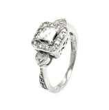 .925 Sterling Silver Rhodium Plated Clear Cluster Cz Square Heart Bridal Ring, <b>size: 5</b>