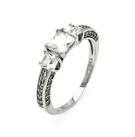 .925 Sterling Silver Rhodium Plated Clear Square Cz Bridal Past Present Future Ring, <b>size: 5</b>