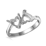 .925 Sterling Silver Rhodium Plated Double Heart Mounting Ring, <b>size: 5</b>