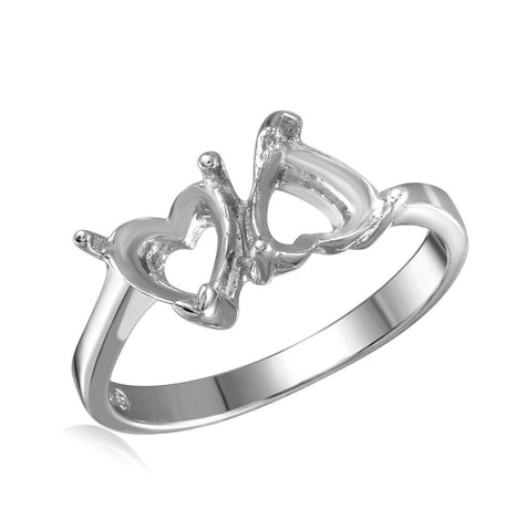 .925 Sterling Silver Rhodium Plated Double Heart Mounting Ring, <b>size: 5</b>