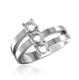 .925 Sterling Silver Rhodium Plated Open Shank 3 Stone Mounting Ring, <b>size: 5</b>