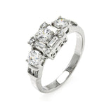 .925 Sterling Silver Rhodium Plated Clear Round & Baguette Cz Bridal Ring, <b>size: 5</b>