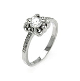 .925 Sterling Silver Rhodium Plated Round Clear Center Cz Flower Ring, <b>size: 5</b>