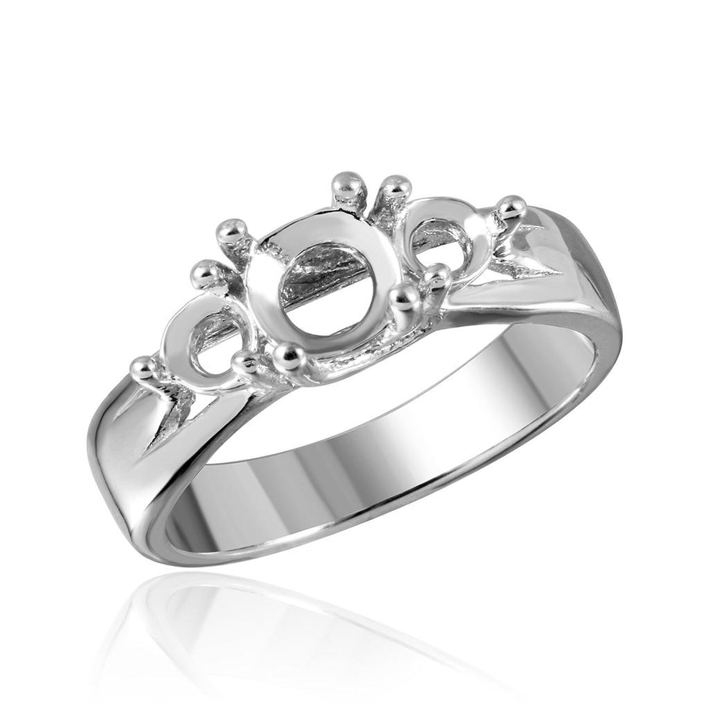 .925 Sterling Silver Rhodium Plated 3 Stones Mounting Ring, <b>size: 5</b>