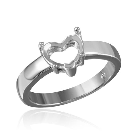 .925 Sterling Silver Rhodium Plated Heart Mounting Ring, <b>size: 5</b>