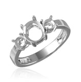 .925 Sterling Silver Rhodium Plated 3 Stone Oval Center Mounting Ring, <b>size: 5</b>