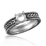 .925 Sterling Silver Rhodium Plated Braided Band Design Round Stone Mounting Ring, <b>size: 5</b>