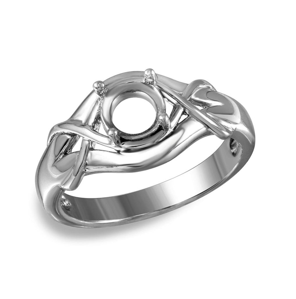 .925 Sterling Silver Rhodium Plated Tied Up Design Single Stone Mounting Ring, <b>size: 5</b>