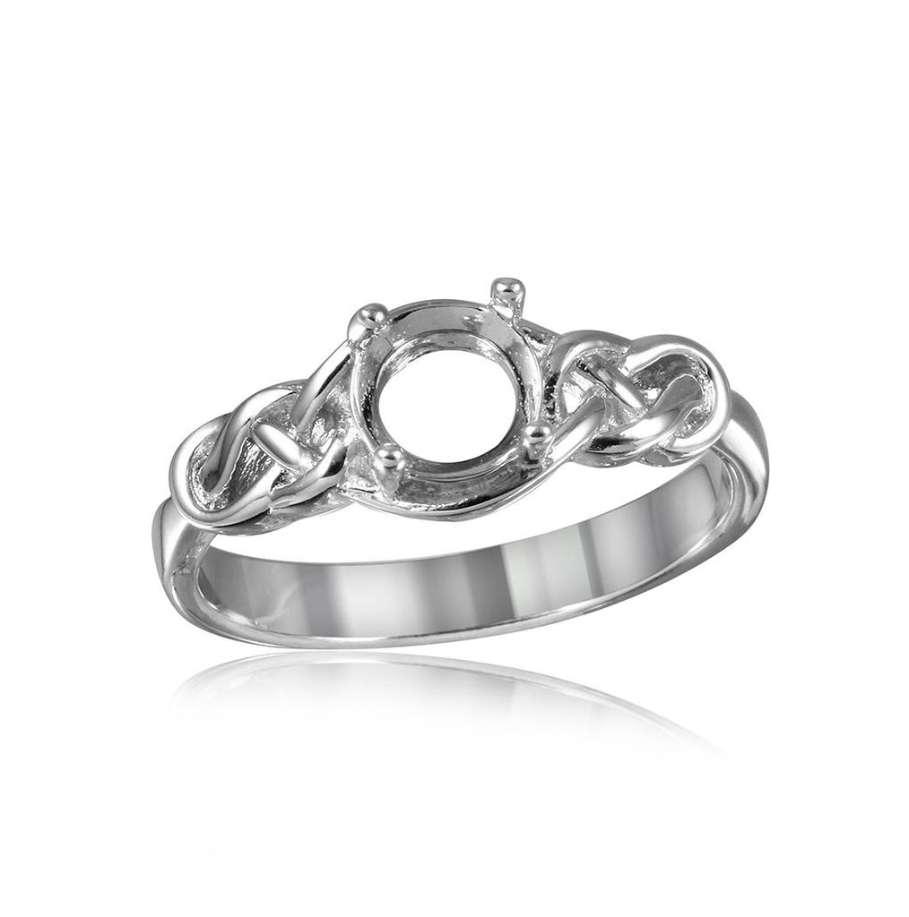 .925 Sterling Silver Rhodium Plated Knot Shank Single Stone Mounting Ring, <b>size: 5</b>