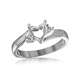 .925 Sterling Silver Rhodium Plated Heart Center Stone Mounting Ring, <b>size: 5</b>