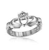 .925 Sterling Silver Rhodium Plated Claddagh Cz Heart Mounting Ring, <b>size: 5</b>