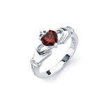 .925 Sterling Silver Rhodium Plated Red Heart Cz Claddagh Ring, <b>size: 5</b>