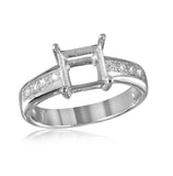 .925 Sterling Silver Rhodium Plated Square Mounting With Cz Stones Ring, <b>size: 5</b>