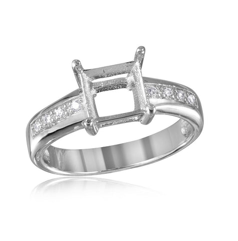 .925 Sterling Silver Rhodium Plated Square Mounting With Cz Stones Ring, <b>size: 5</b>