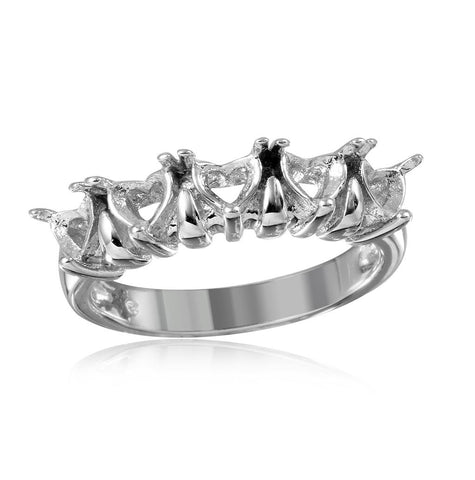 .925 Sterling Silver Rhodium Plated 5 Hearts Mounting Ring, <b>size: 5</b>