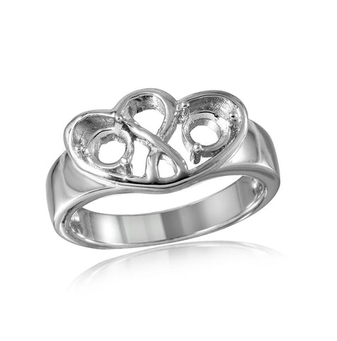 .925 Sterling Silver Rhodium Plated Double Open Heart Mounting Ring, <b>size: 5</b>