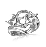 .925 Sterling Silver Rhodium Plated 3 Hearts Mounting Ring, <b>size: 5</b>