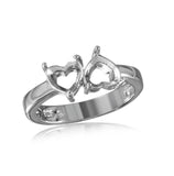 .925 Sterling Silver Rhodium Plated Reversed Double Hearts Mounting Ring, <b>size: 5</b>