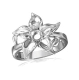 .925 Sterling Silver Rhodium Plated Flower Single Stone Mounting Ring, <b>size: 5</b>