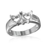 .925 Sterling Silver Rhodium Plated Double Heart Mounting Ring, <b>size: 5</b>